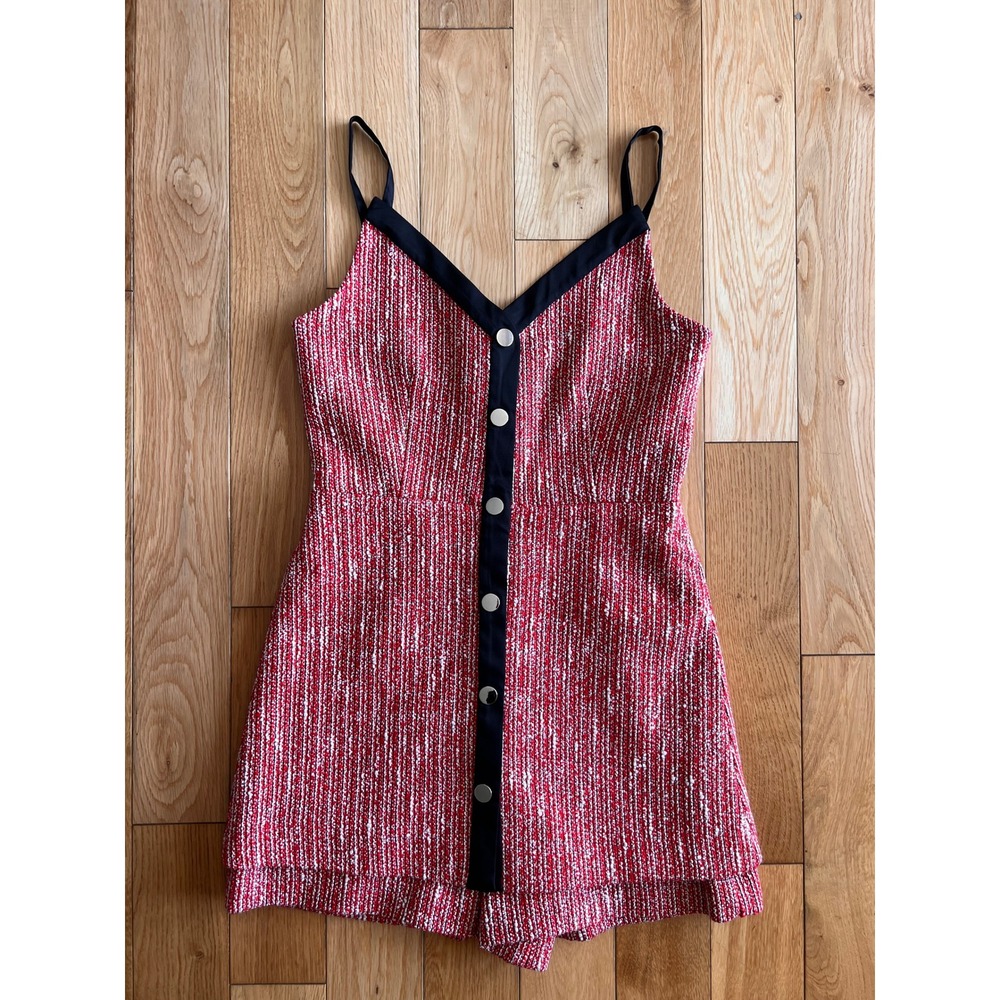 Maje Rever Skirt Overlay Tweed Cotton Blend Sleeveless Romper Size 1 or US 4